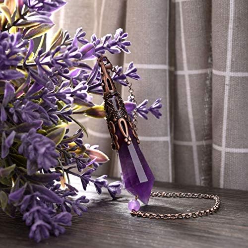 Jovivi Natural Amethyst Crystal 12 Facted Therapy Healing Dowsing Divination Pendulum - Reiki Charged Chakra Balancing Pendant with Chain