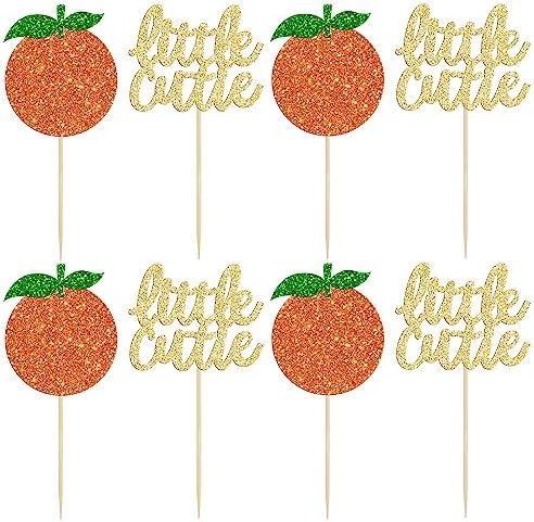 Gyufise 24Pcs Little Cutie Cupcake Toppers Glitter Orange Cupcake Picks for Citrus Theme Baby Shower Kids Birthday Party Cake Decorations Supplies