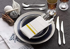 Disposable Dinner Napkins Cloth Like with Built-in Flatware Pocket,Wedding Party Linen Feel White and Golden Napkin, Prefolded for Silverware, 50 Counts