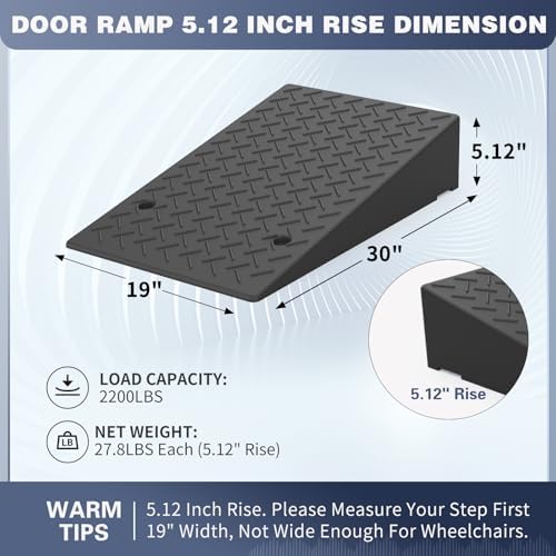 Rubber Threshold Ramp 5.12 Inch Rise, Wheelchair Rubber Door Ramp with Non-Slip Surface, Home Step Ramp with Channel for Wheelchairs/Cars/Scooters (1PCS, 2200LBs Loading)