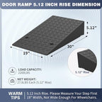 Rubber Threshold Ramp 5.12 Inch Rise, Wheelchair Rubber Door Ramp with Non-Slip Surface, Home Step Ramp with Channel for Wheelchairs/Cars/Scooters (1PCS, 2200LBs Loading)
