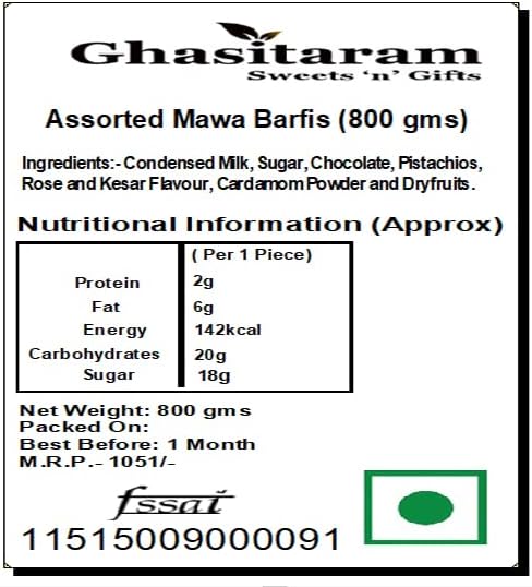 Ghasitaram Gifts Rakhi Gifts for Brothers Rakhi Sweets - Assorted Mawa Barfis (800 GMS) with Beads Rakhi