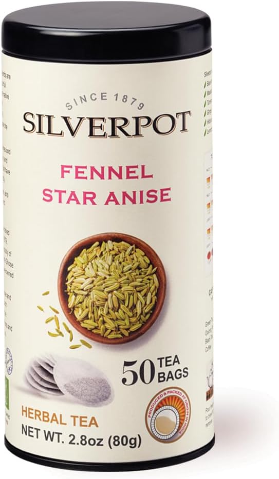 Silverpot Fennel & Star Anise Tea Bags, 50 Count, Fennel Seed Tea, Star Anise Tea, Herbal, Hot or Iced, Caffeine Free, 100% Natural