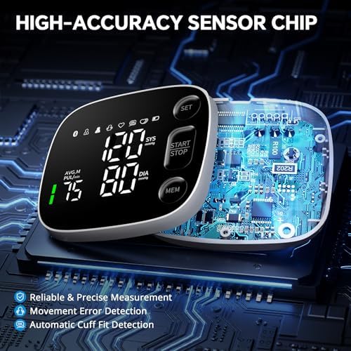 Blood Pressure Monitor Automatic Upper Arm BP Machine for Home Use with Bluetooth App Sync 2x120 Memory Accurate Reading, Large LED Backlit Display Adjustable Cuff 8.7"-16.5" with Storage Bag