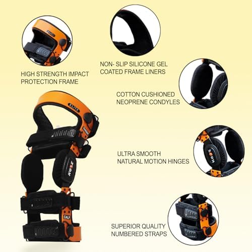 ELITE Orthopedic Knee Support Brace Adjustable Stainless-Steel Hinges, Side Stabilizer Knee brace for Ligament, Sports Injuries, Arthritis OA, Osteoarthritis Pain Relief Unisex, Orange (Size 4)