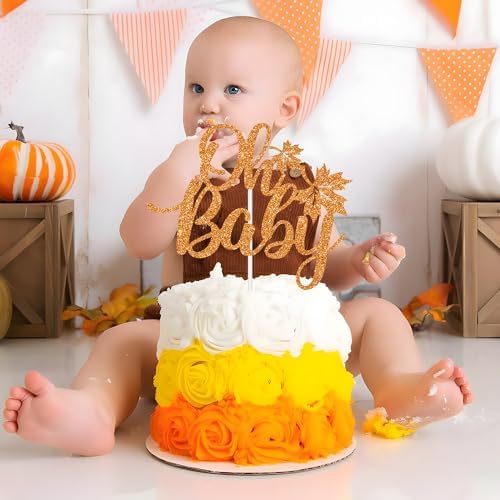 Thanksgiving Oh Baby Cake Topper, Fall Themed Welcome Baby Boy Girl Cake Decor, a Little Pumpkin is on the Way, Glittery Baby Shower Party Decorations Supplies