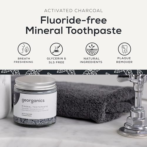 Georganics Mineral Toothpaste – Activated Charcoal Non-Foaming Toothpaste – 4.2 oz - Powdered - With Coconut Oil to Support Gum Health