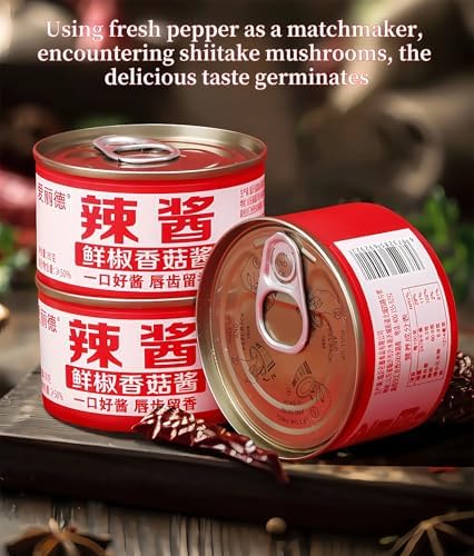 MKSDDF-2.82oz/80g*3 Cans Mushroom Chili Sauce Asian Chili Sauce Mushroom Sauce Chinese Sauce Spicy Sauce Chili Bean Sauce Chinese Food Chili Oil-Instant Chili Sauce-Bring A Spoon