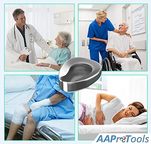 Stainless Steel Bedpans Firm Thick Stable Bedpan Heavy Duty Smooth Countoured for Male Female Bed-Bound Patient Personal Care