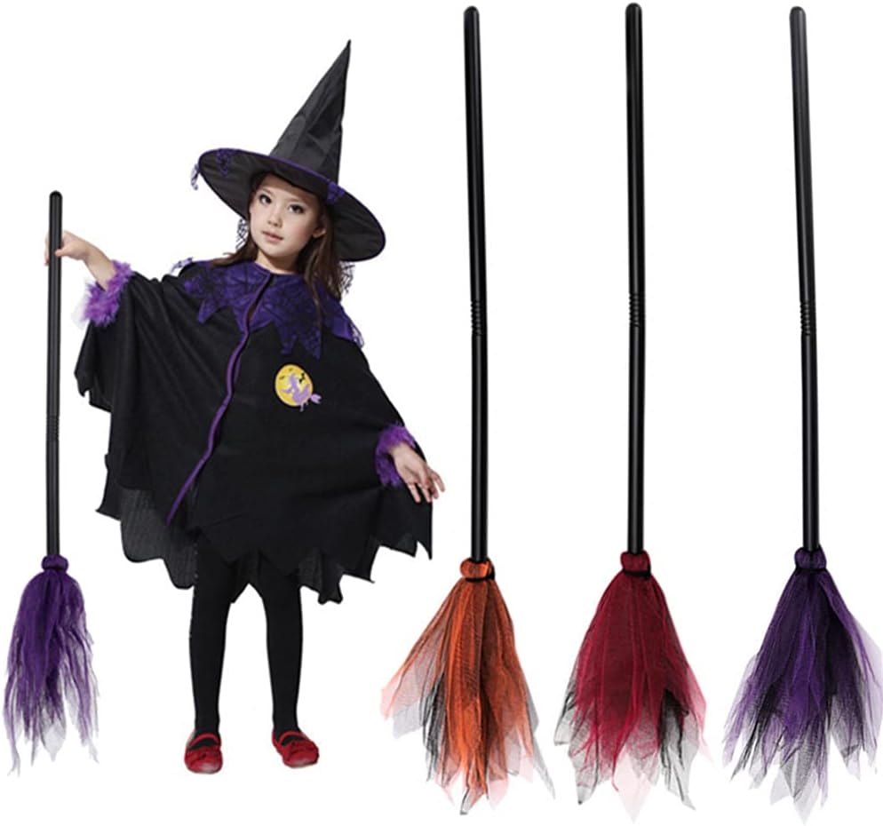 3 Pieces Halloween Witch Broom Plastic Witch Broom Props, Cosplay Broomstick for Halloween Witch Costume Party Decor Halloween Show Cosplay Party