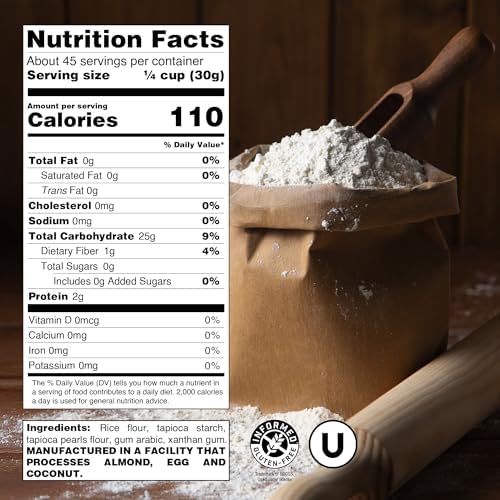 Just About Foods All Purpose Flour Gluten-Free, New Improved Formula, All-Purpose 1:1 Substitute for Wheat Flour, Kosher Certified, 3 lbs Bag for Baking Cookies, Cakes, Muffins and More