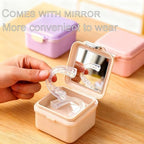 Denture Soaking Container Retainer Cleaner Case, Denture Bath Box with Strainer Basket, with Cleaning Brush Dentures Cup, with Mirror Denture Holderfor Travel Retainer case（beige）