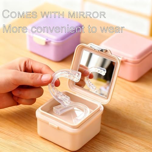 Denture Soaking Container Retainer Cleaner Case, Denture Bath Box with Strainer Basket, with Cleaning Brush Dentures Cup, with Mirror Denture Holderfor Travel Retainer case（beige）