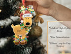 Personalized Reindeer Christmas Ornament 2025 - Free Customization | Santa Hat Deer Figurine Tangled in Lights for Xmas Tree | Unique Keepsake - Custom Name & Year