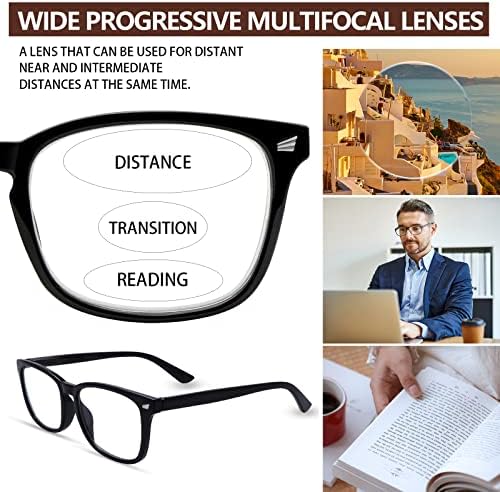 3 Pack Progressive Multifocus Reading Glasses Blue Light Blocking Men Women Spring Hinges Square Computer Readers (3 Mix Color, 2.0)