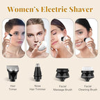 Electric Razors for Women Legs, 5 in 1 Electric Shaver for Women Private Area - Bikini Trimmer for Body Facial Hair Removal, Wet Dry Use Trimmer Cordless Rechargeable Lady Shaver with LED Display