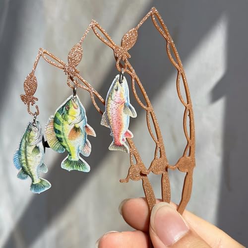 Fishing Theme Cupcake Toppers, 20 Mini Fishing Rod Decorations with Colorful Fish