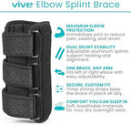 Vive Elbow Splint Brace for Tendonitis, Cubital Tunnel, Sleep Support, Tennis Elbow - 2 Removeable Splints That Stabilize Joint for Pain Relief - Arm Compression Sleeve Immobilizer for Men and Women
