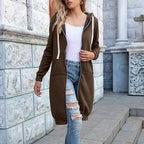 GOFULY Hooded For Women Full Zip Knee Length Tunic Sweatshirt Dresses Fleece Fall Jackets Long Sleeve Solid Clothes Pockets