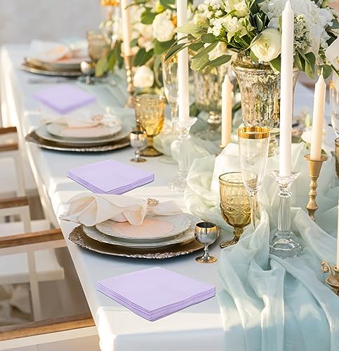 50 Pieces 2-ply Light Purple Napkin Disposable Cocktail Napkins Beverage Napkins Dessert Napkins Paper Napkins for Wedding Birthday Party Paper Dinner Napkins