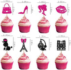 32pcs Princess Cupcake Toppers Paris Cupcake Toppers Glitter Hot Pink Girl Cupcake Picks Handbag High Heel Tour Eiffel Cake Decorations for Wedding Bridal Shower Baby Shower Birthday Party Supplies