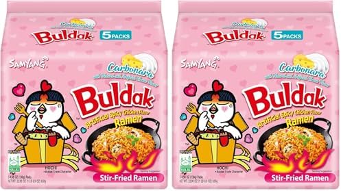 Samyang Buldak Spicy Ramen, Hot Chicken Ramen, Korean Stir-Fried Instant Noodle, Carbonara, 1 Bag (Pack of 10)