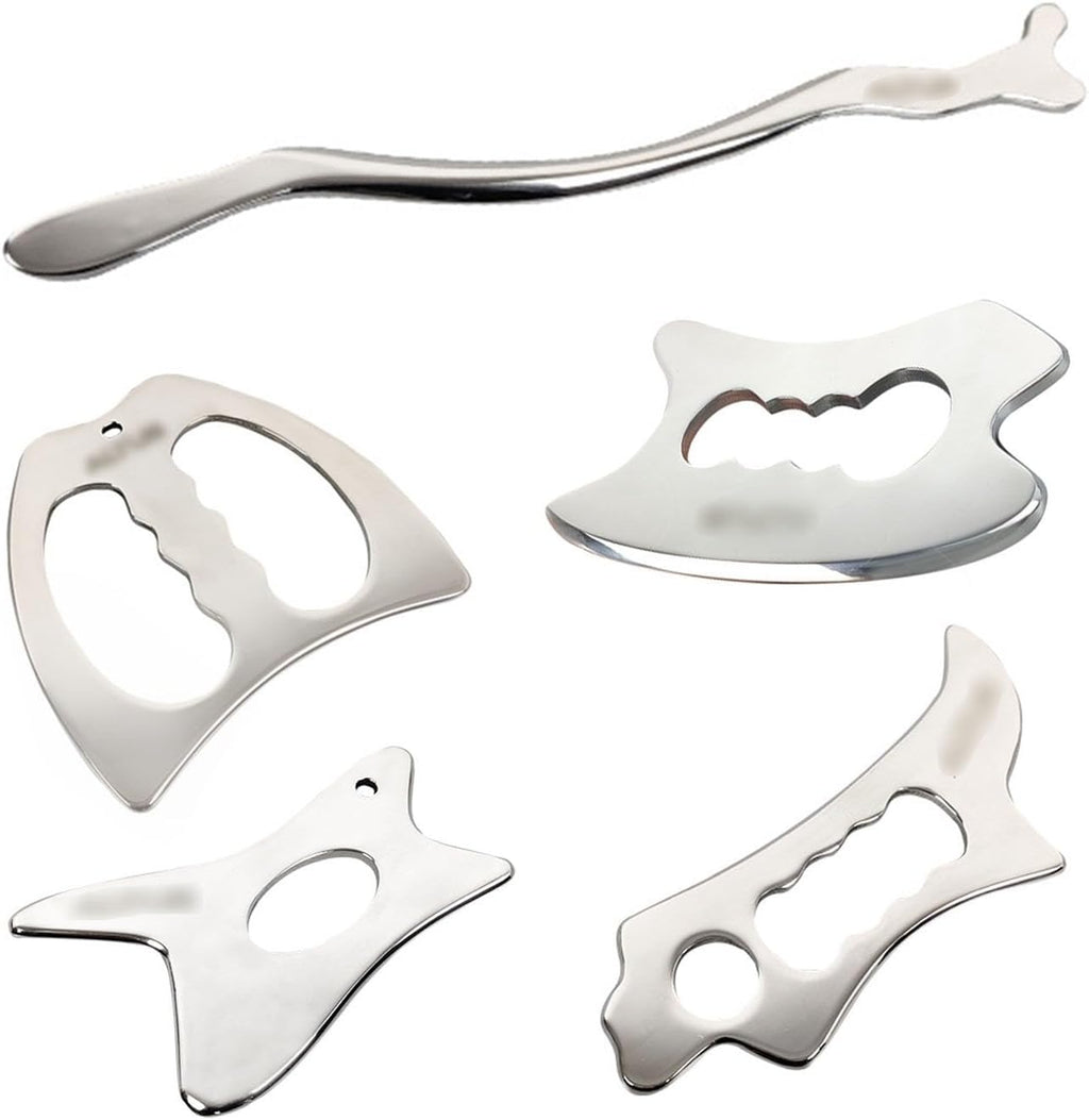 NICHOY 5 Pieces Stainless Steel Gua Sha Scraping Massage Tool Set,Muscle Scraper Tool Set,Mobilization Physical Therapy Tool for Back,Leg, Arm,Neck(5pcs)
