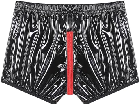 Mens Latex PVC Faux Leather Short Pants Removable Pouch Boxer Shorts Hot Pants Boyshorts