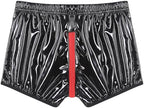 Mens Latex PVC Faux Leather Short Pants Removable Pouch Boxer Shorts Hot Pants Boyshorts
