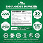 Zazzee D-Mannose Powder Plus, 2000 mg, 30 Servings, Plus 5 Billion CFU Probiotics and Pure Cranberry Juice Extract, Certified Kosher, Free Scoop, 2.98 oz, Urinary Tract Support, Non-GMO, All-Natural