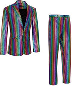 Men's 70s Disco Outfit Rainbow Suit Sequin Jacket and Pants Halloween Party Costume