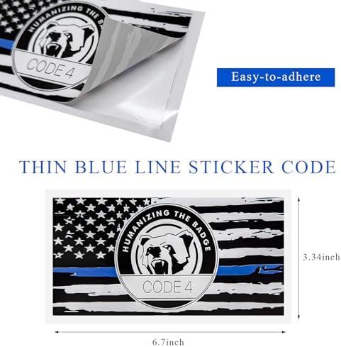 2PCS Thin Blue Line Sticker Code 4, Police Support Sticker American Flag Thin Line Decal, Waterproof Thin Line Flag Stickers Support Law Enforcement for Car Window Laptop (Larger)