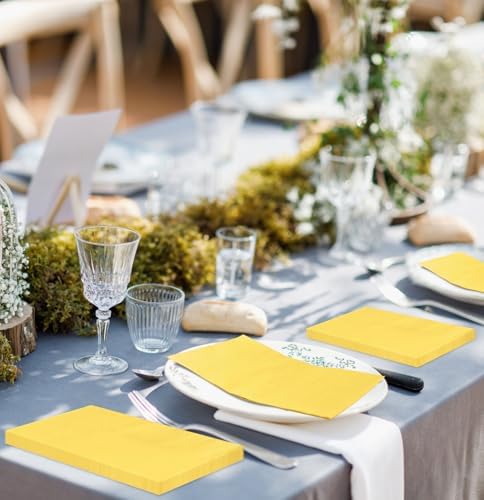 SietDESEO 50 Pieces 3-ply Yellow Napkins Disposable 13 x 15.7 Inches Guest Bathroom Napkins Disposable Hand Towels for Bathroom Wedding Birthday Party Paper Dinner Napkins