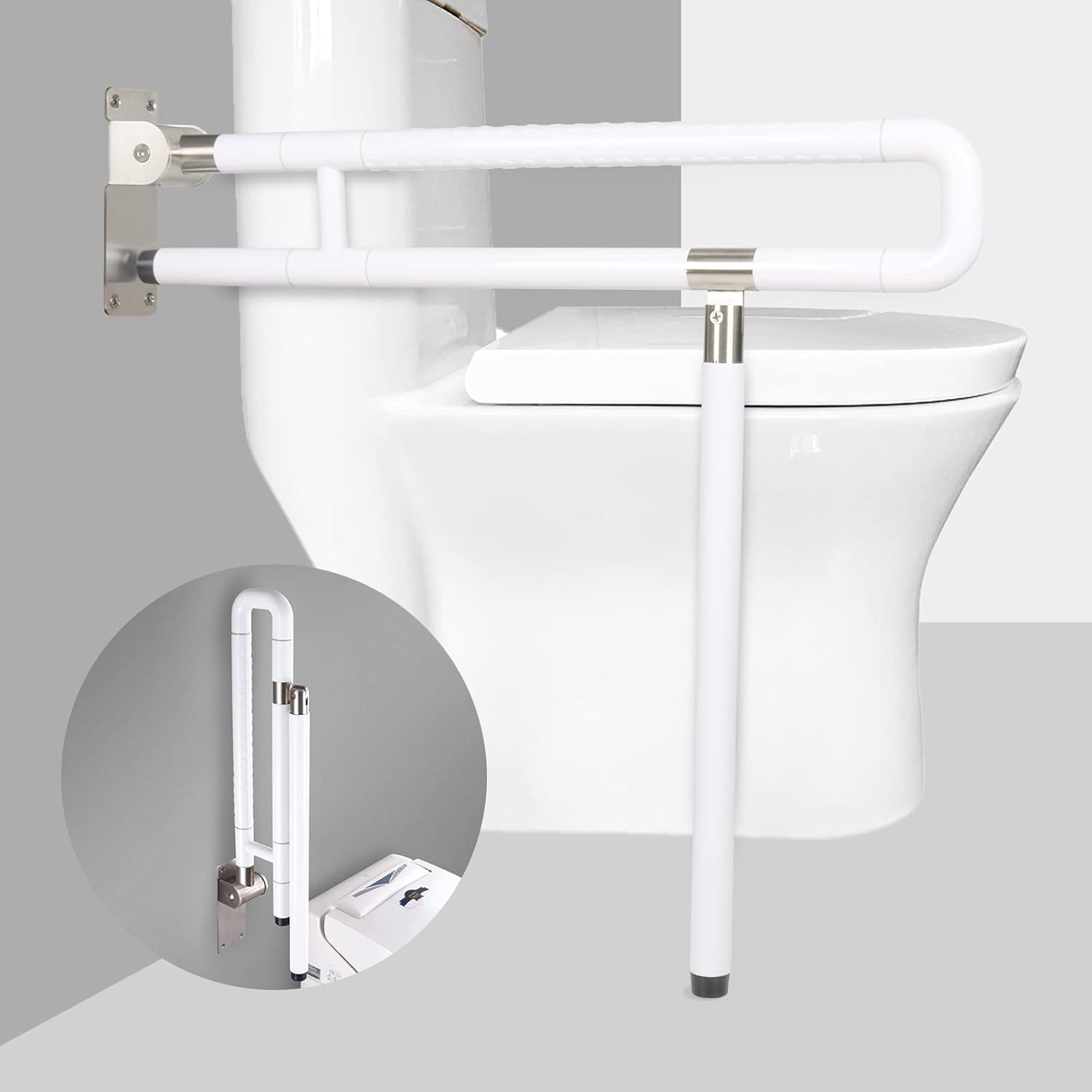 Handicap Grab Bars Rails, 29.5 Inch Foldable Toilet Grab Bar Flip Up Arm Rails with Anti-Slip Grip Shower Assist Aid Safety Rails for Elderly Pregnant Women Disabled Handicap Bar