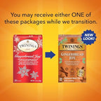 Twinings Gingerbread Joy Black Tea Individually Wrapped Bags, 20 Count (Pack of 3), Ginger & Cinnamon, Caffeinated, Enjoy Hot or Iced | Packaging May Vary