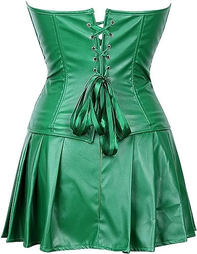 DKCHENH Women's Punk Rock Faux Leather Steampunk Corset gothic bustier skirt set costume