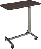 Medline Economy Overbed Table with Wheels - Versatile Use for Home, Nursing Home, Assisted Living or Hospital - Walnut Top, Silver Hammertone Base - Adjustable & Portable