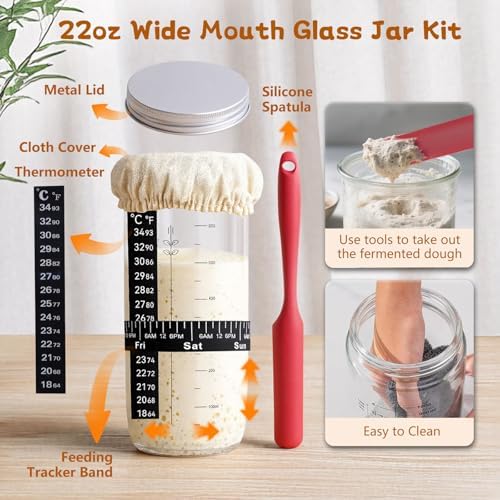 Sourdough Starter Kit-21 Piece Ultimate Bread Baking Supplies Set with Banneton Proofing Basket (9" Round & 10" Oval), Dough Jar, Bread Lame, Whisk & Tools, Complete Sourdough Kit for Beginners