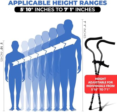 in-Motion Pro Crutches | Foldable Crutches| Crutches for Adults with Ergonomic Handles | Spring Assist Technology | Articulating Tips | Size Tall (5'10" - 7'1") | Charcoal Grey