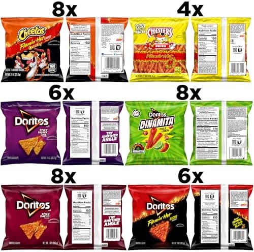 Frito-Lay Fiery Mix Variety Pack, Hot & Spicy Snacks Single Serve Bags, 2.56 Pounds, (Pack of 40), Flamin' Hot Cheetos, Doritos, Chester's Hot Fries