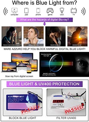 MARE AZZURO 4 Pack Blue Light Blocking Reading Glasses Men Women Lightweight Computer Readers 1.0 1.25 1.5 1.75 2.0 2.25 2.5 2.75 3.0 3.5 4.0 (2.50