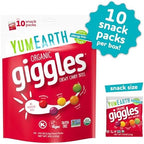 YumEarth Organic Giggles Chewy Candy - Allergy Friendly (Top 9 Free), No Artificial Dyes, Non GMO, Gluten Free, Vegan - Individually Wrapped Fruity Snack Packs - 0.5 Ounce (Pack of 10)
