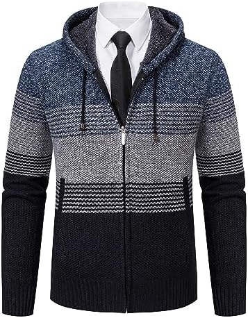 Mylldey Mens Hoodies Knit Sweater, Full Zip Fleece Lined Cardigan Sweaters Casual Regular Fit Knit Hooded Men Sweater Jacket
