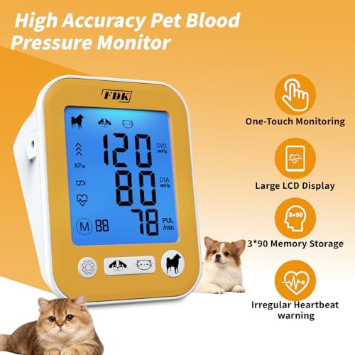 Veterinary Blood Pressure Monitor for Pet Dog and Cat, Animal Automatic Digital BP Machine with Large LCD Screen Backlight 3 Cuffs 270 Data Memory Silent