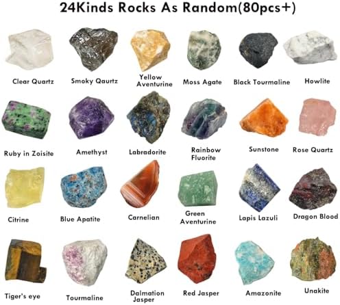 SeeuFun 80+Pcs(5lb) Natural Rocks for Tumbling,28Kinds+ Bulk Gemstone Raw Crystals Rough Stones for Polishing Wicca & Reiki Crystal Healing 1''-2''
