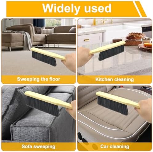 2 Pcs Hand Broom Brush, Wooden Handle Soft Bristle Cleaning Dust Brush，for Furniture, Bed, Car, Bench, Crevice Cleans, Sofa, Fireplace, Clothes (Straight Handle)