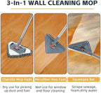Long Handle Wall Mop & Baseboard Cleaner - Multi-Surface Dusting Tool for Walls, Floors, Baseboards - Wet/Dry Cleaning Mop with Adjustable Handle (Home & Kitchen Use)