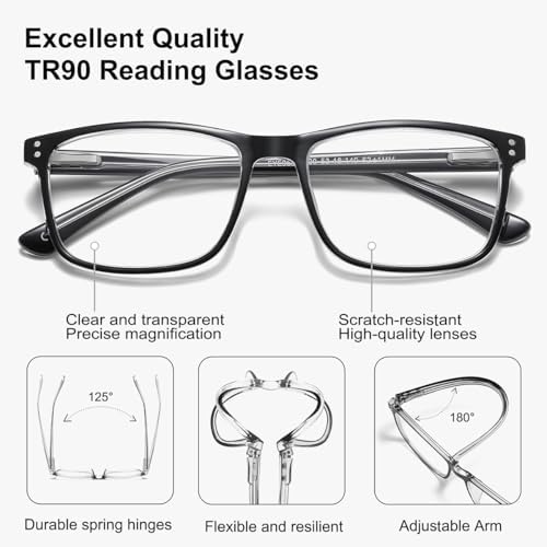 EYECEDAR 5 Pack Reading Glasses Men TR90 Flexible Frame Metal Spring Hinges Readers for Men and Women 1.5