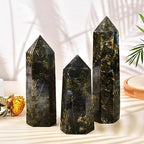 Large Labradorite Crystal Tower Natural Healing Crystal Point Wand Obelisk 6 Faceted Reiki Chakra Meditation Therapy Home Decor Gift 1-1.5 LBS