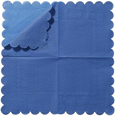 200 Pack Cocktail Napkin 2-Ply Scalloped Edged Dessert Napkins Folded 5 x 5 Inches Disposable Napkins for Dinner Wedding Birthday Party Bridal Anniversary Reception Event (Navy Blue)